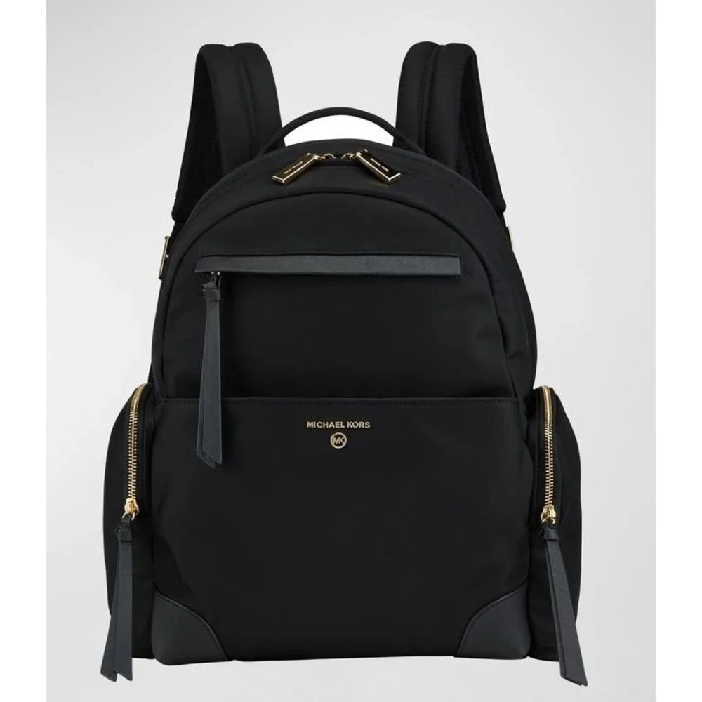 Michael Kors Backpack Black Nylon Gold Hardware Medium Commuter Travel Tech Bag